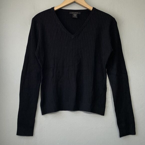 The Limited Size Medium Black Ribbed Knit Cropped Sweater Dark Academia Goth Y2K - Picture 1 of 6